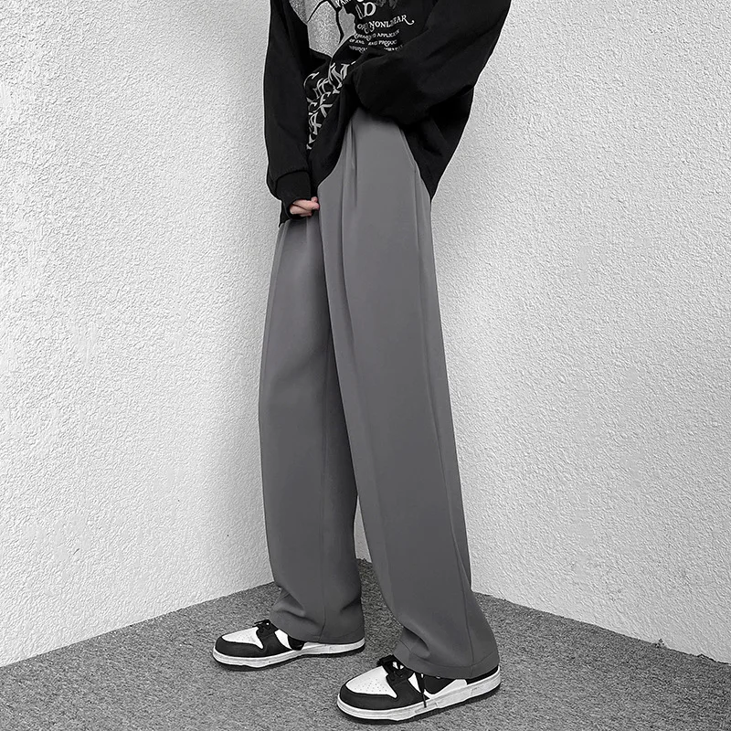 

Мужские повседневные широкие брюки полной длины, однотонные брюки на молнии со средней талией и карманами, свободные спортивные брюки весны 2025 года, прямые сращенные плоские брюки