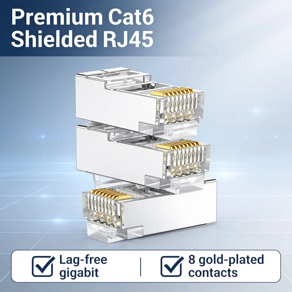 10/50/100Pcs Pass Through RJ45 Cat6 Shielded Connectors Crystal End Gold-Plated 8P8C Crimp UTP Ethernet Modular Plug