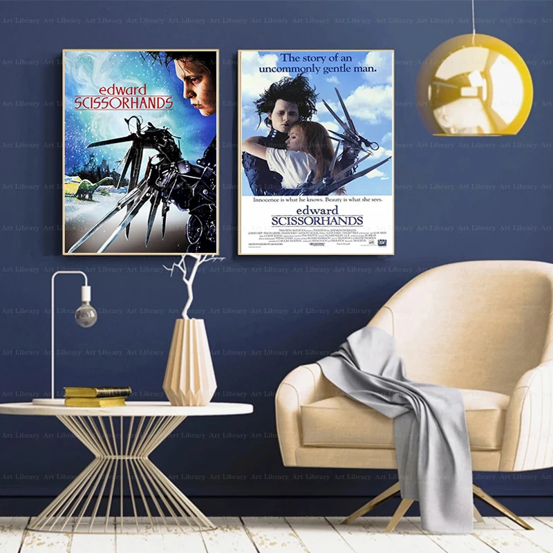 Edward Scissorhands Poster Tim Burton Classic Movie Johny Depp Canvas Painting Wall Art Pictures Home Bar Barber Decor