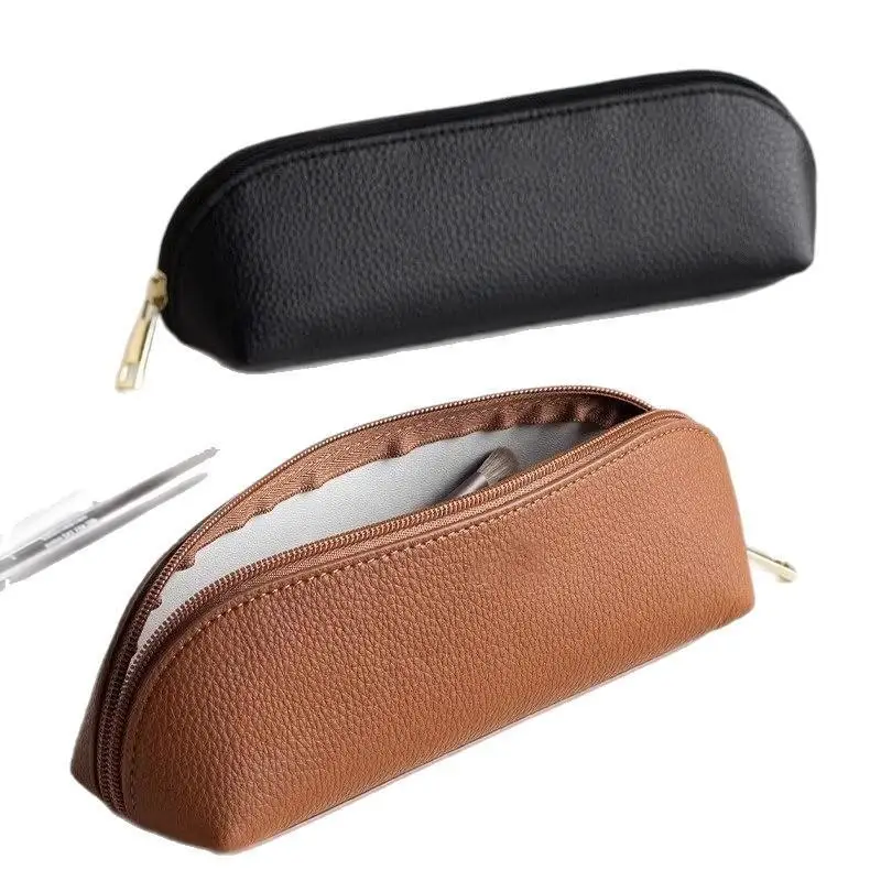 PU Leather Pencil Pouch Waterproof Metal Zipper Durable Lightweight Stationery Organizer for School Office Business Travel