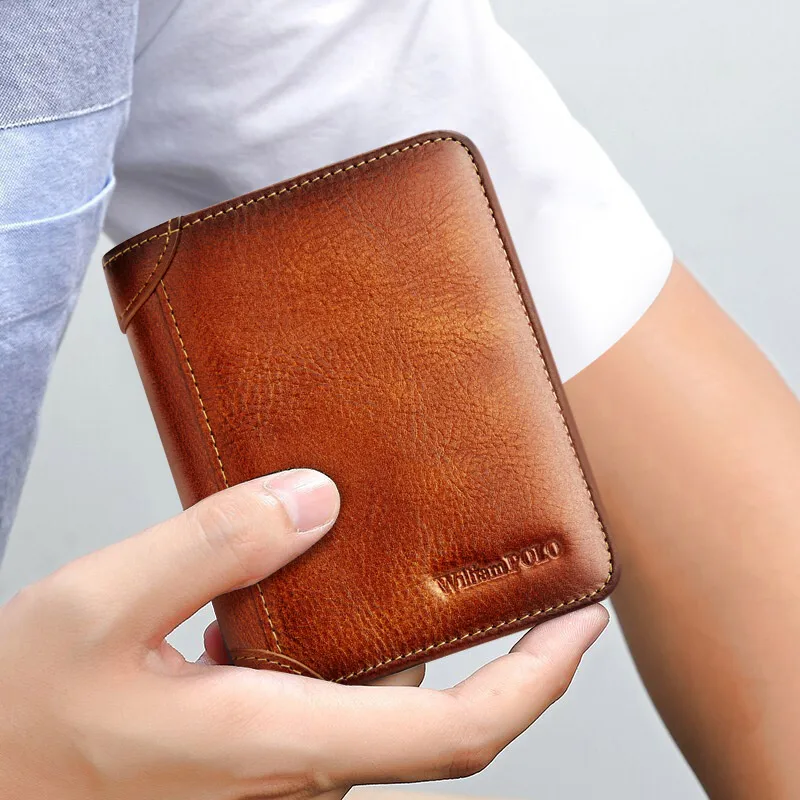 Leather men's wallet, fashionable retro style card holder, multifunctional short wallet card bag