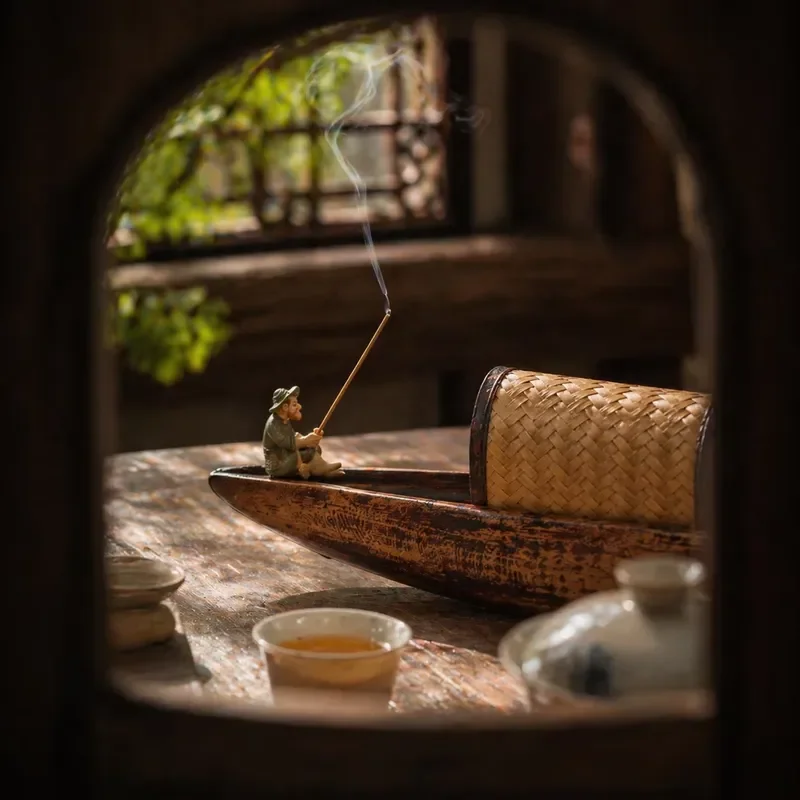 High-quality natural bamboo woven boat-shaped ornaments, high-end hand-carved artworks, suitable for office decoration