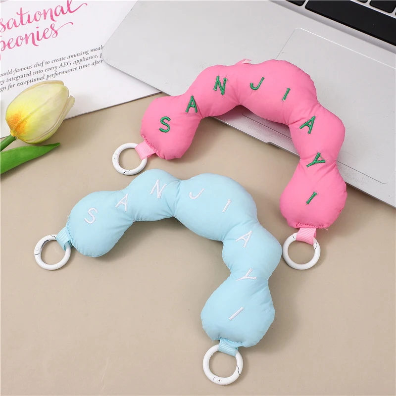 컬러풀 풀 단추 케이스 숄더 스트랩, 미니멀리스트 자수 레터 충전 코튼 손목 스트랩, 패션