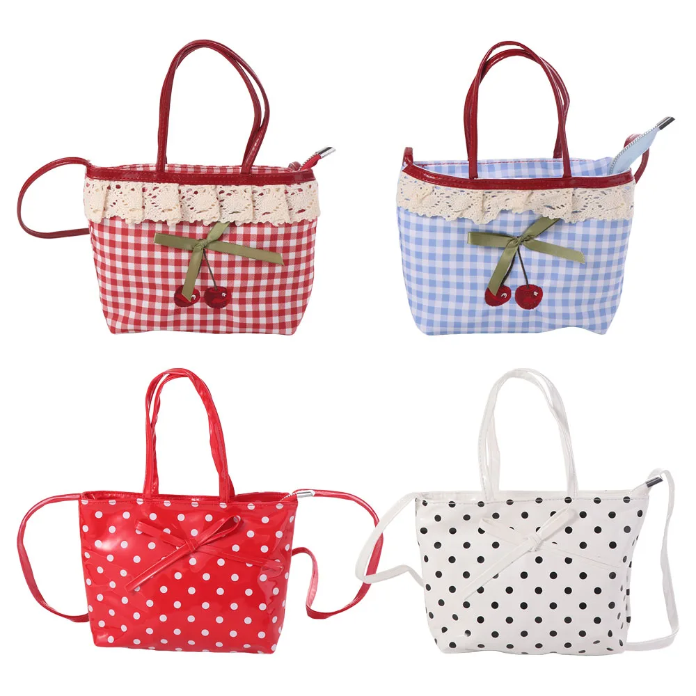 

Rural Style Polka Dot Lattice Cherry Handbag Lovely Bowknot Lace Plaid Handbag Commuting Leisure Sweet Crossbody Bag Outdoor