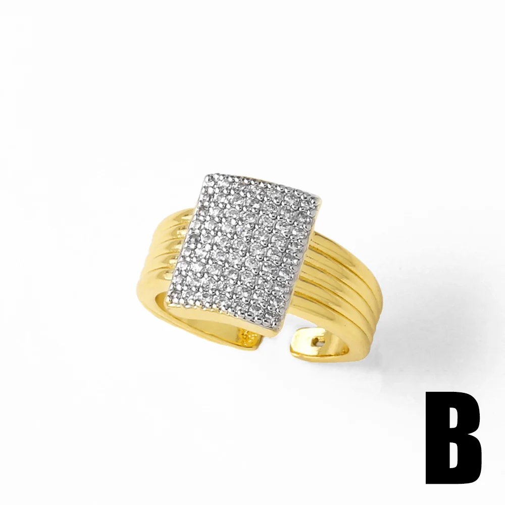 OCESRIO Silver Color Crystal Rectangle Statement Rings for Women Copper Gold Plated Crossover Open Ring Women Jewelry righ68
