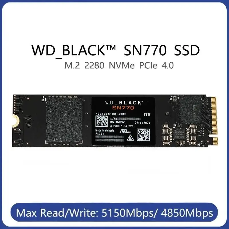 New! Digital WD BLACK SN770 NVMe SSD 2TB 1TB 500GB 250GB Internal Gaming Solid State Drive Gen4 PCIe M.2 2280 up to 5150 MB/s