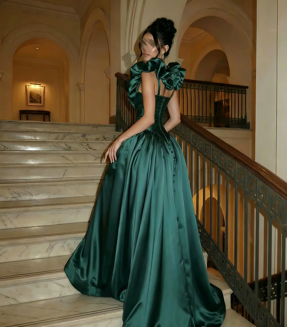 

Prom Dress 2026 Dark Green Sweetheart Satin Evening Gown Prom Gala Wedding Guest Pageant A Line Carpet Events Customizable