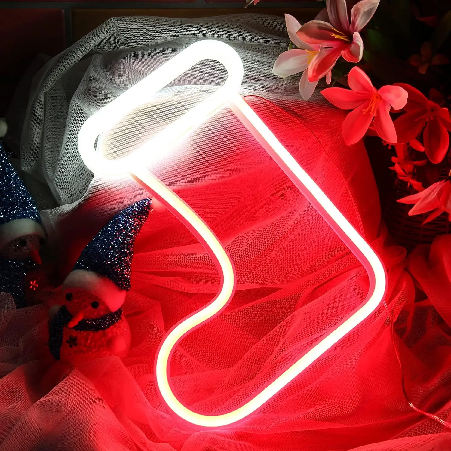 Christmas stocking neon lights, battery/USB powered LED lights, bedroom, gifts for boys and girls, Christmas party decorations