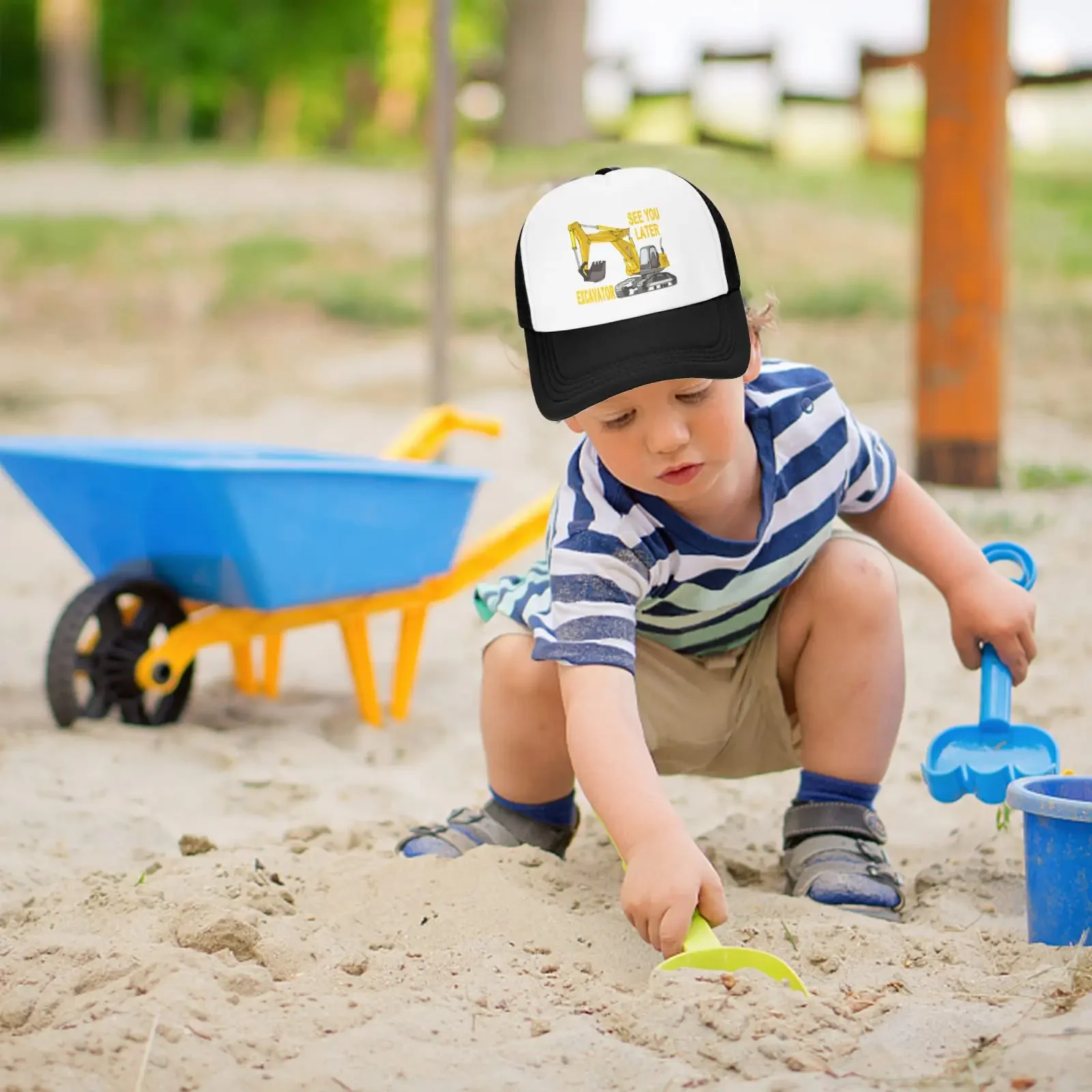 Boys' See You Later Excavator Trucker Hat, Digger Summer Baseball Cap for Kids Black