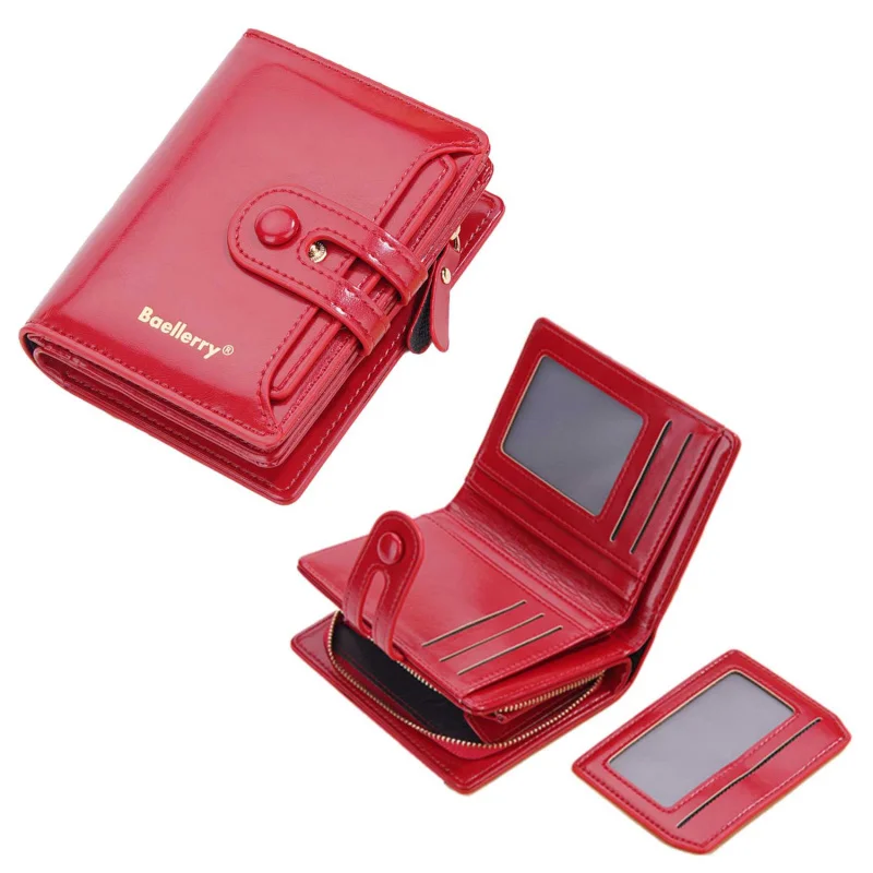 

Glossy Oil Wax Leather Multi-Slot Zipper Coin Purse New Multi-Functional Women'S Short Wallet Versatile Fashionable Card Bag