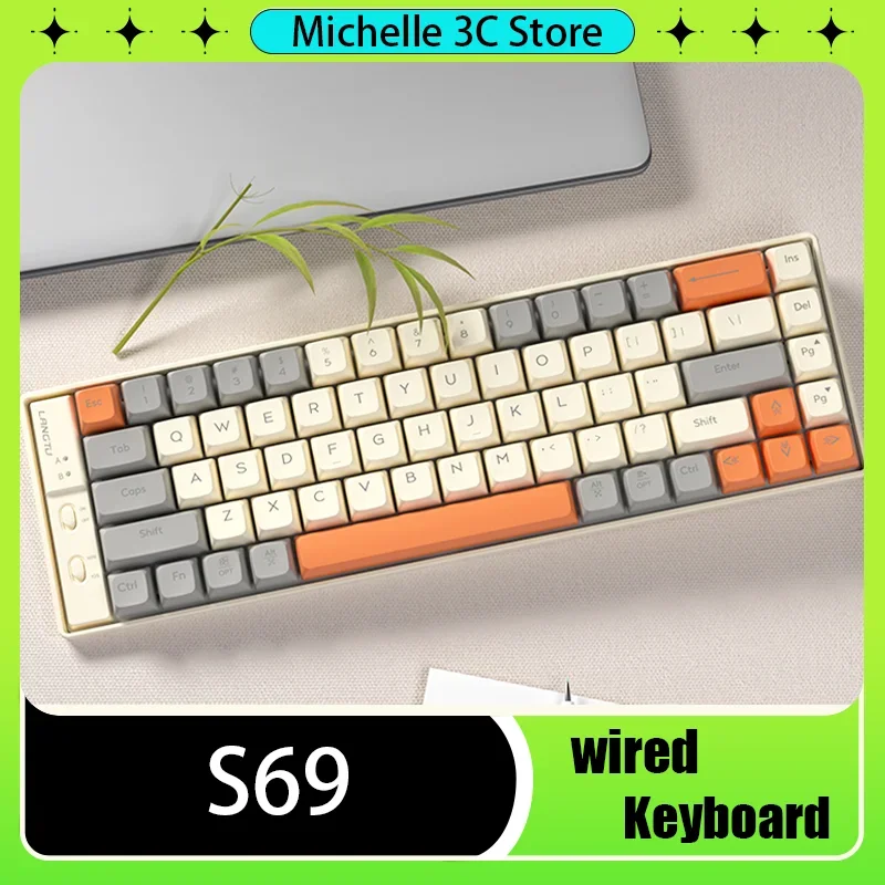 S69 Small Mechanical Keyboard Wired Convenient Game Office Full Key Hot Swapping-Cyan Red Axis Girl  Ice Blue Match Color