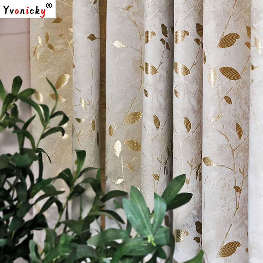 Modern Blackout Curtain for Living Room,High-precision Gold Branch Jacquard Blackout Window Drape,Luxury Home Decorative Fabrics