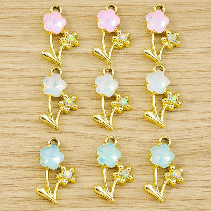 10 Stück 13x22mm Zarte Kristallblumen-Anhänger für Schmuckherstellung, Ohrringe, Halsketten, Armbänder, DIY-Bastelzubehör – Detail 2