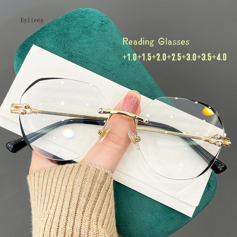 Round Reading Glasses For Women Presbyopia Rimless Metal Wrap Female Gradient Color Magnifier Anti-Blue Unisex Fashion glases