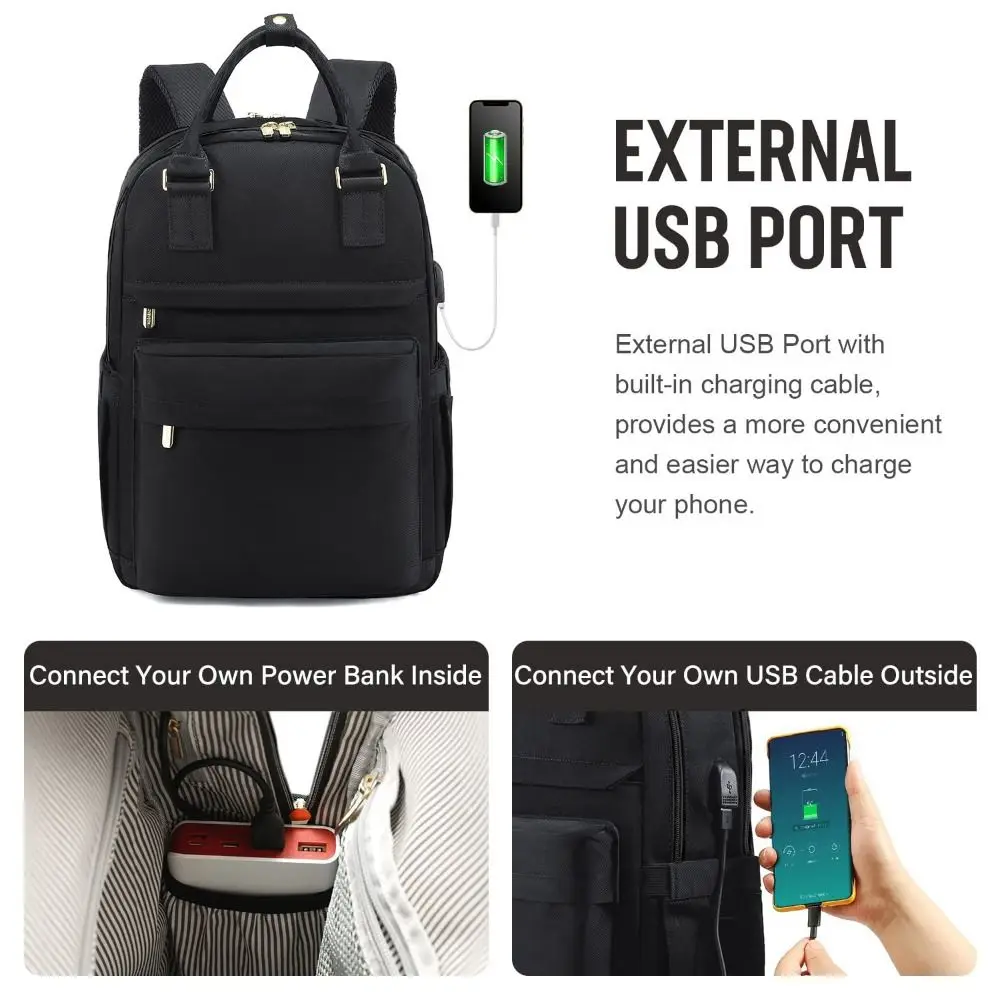 Mochila de viaje con puerto de carga USB, bolso de ordenador portátil informal multifuncional, resistente a las roturas, gran capacidad, escolar, universidad