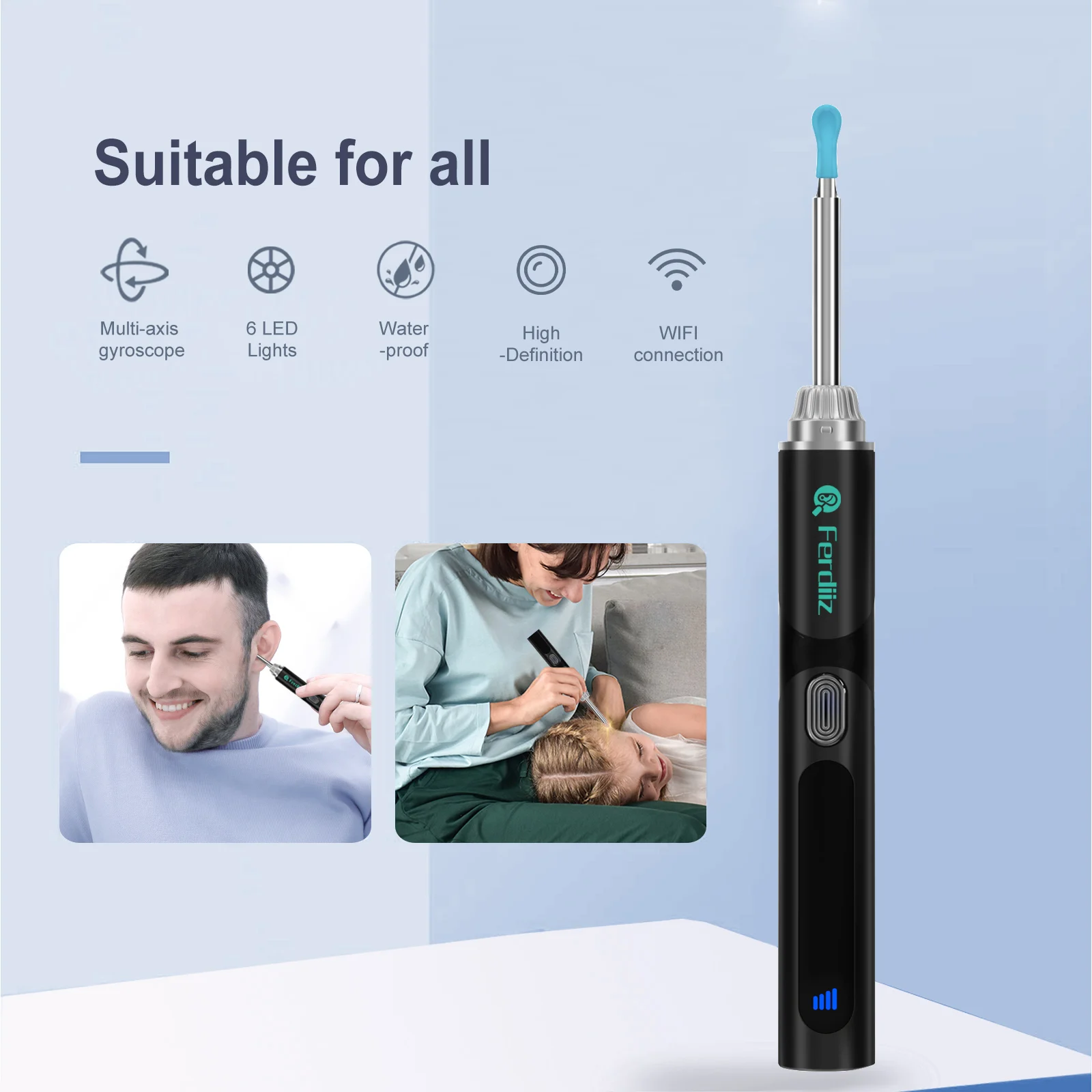 Earwax removal tool 1080P high-definition camera wireless intelligent ear cleaner with 6 LED lights IP67 waterproof effect