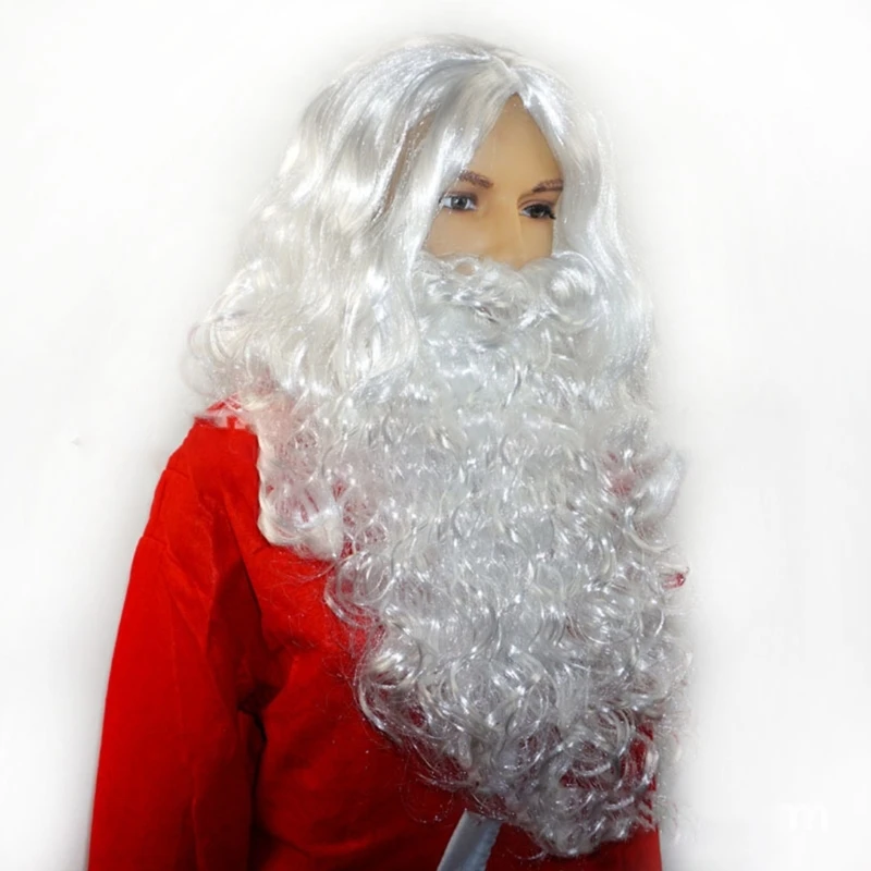 1/5Pcs Santa Suit for Adults Beard Wigs Hat Glasses Gloves Red Deluxe Santa Clauses Costume Christmas Party Cosplay image 4