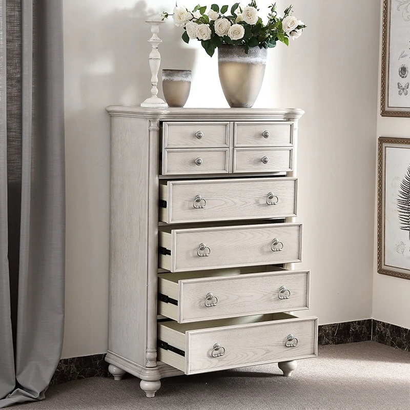 Solid wood chest living room white old multi-drawer locker bedroom retro chest of drawers