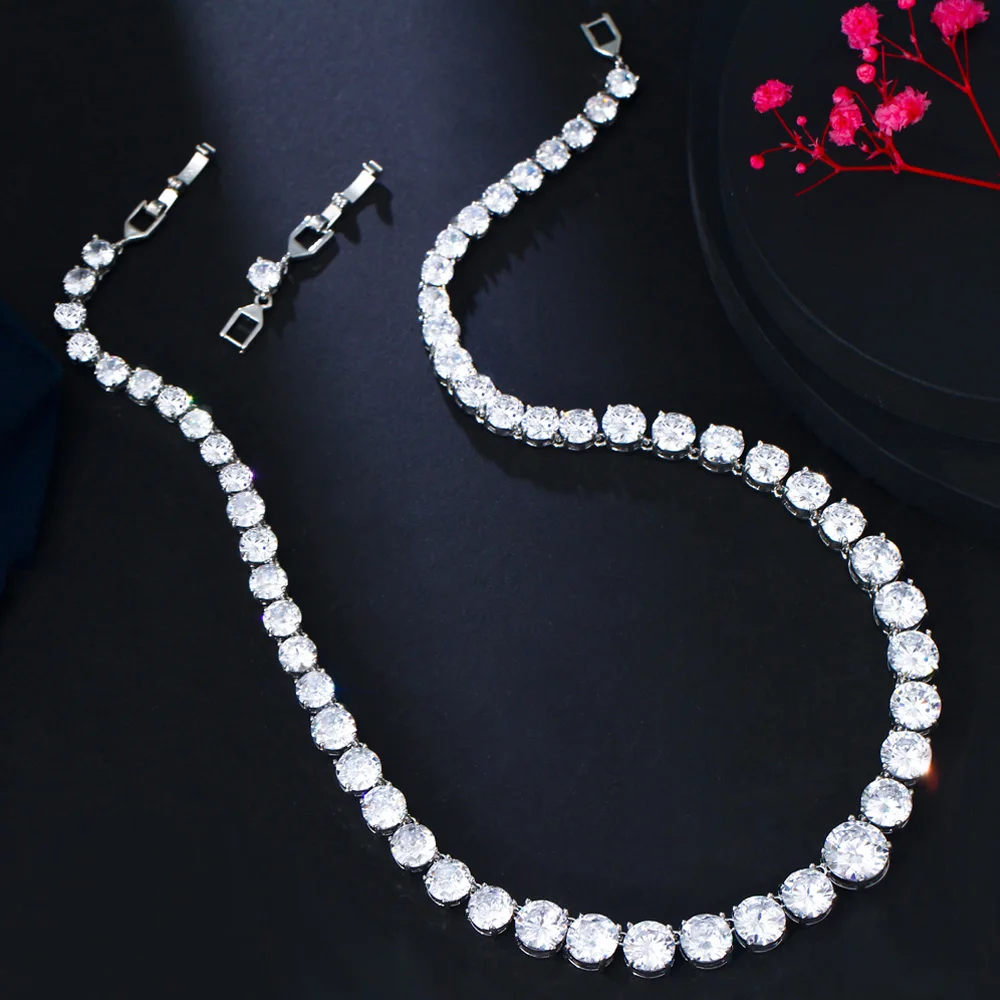 Pera Amazing Yellow White Round Cut CZ Zircon Tennis Chains Necklaces Dancing Party Jewelry for Women Fashion Accessories P048