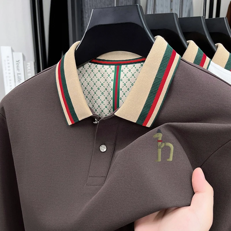 Classic Fashion Men's New Style Autumn Polo Shirt Containing Cotton Long Sleeved Lapel T-Shirt Daily Business Casual Men's Wear