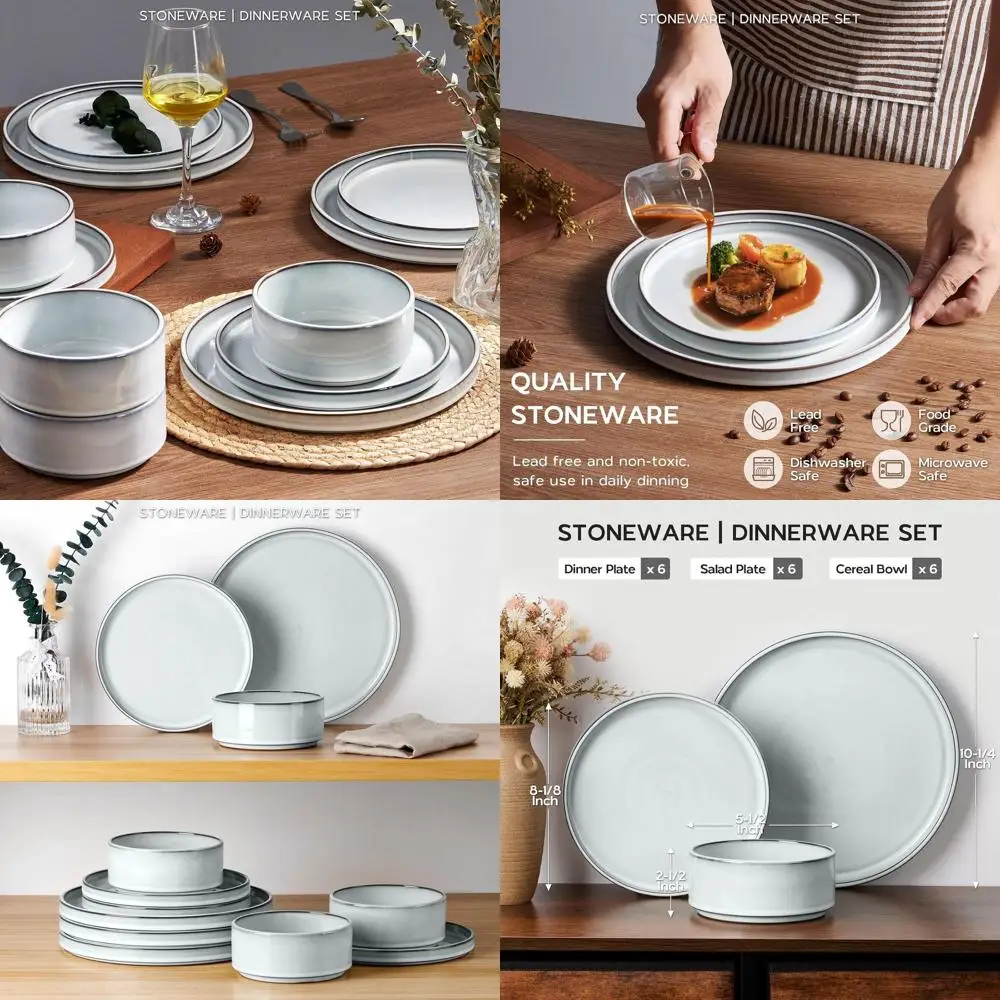 

Elegant 18-Piece Stoneware Dinnerware Set for 6 with Terracotta Base, Rustic-Inspired White Plates & Bowls