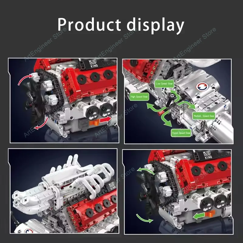 قالب King 10210 مكعبات بناء محرك V12 ذات طابع طبيعي تجميع مجموعات الطوب MOC نموذج لعب للأطفال هدايا عيد الميلاد