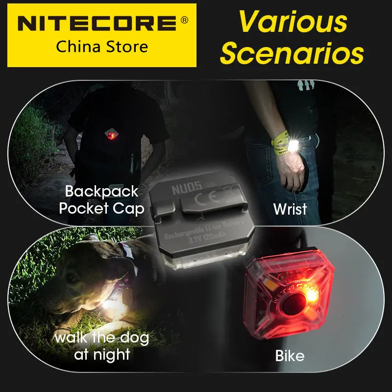 Nitecore-トレイルランニング用のヘッドランプ、バックパックの乗馬用のマルチソース、犬の散歩、USB充電式信号ライト、nu05 v2