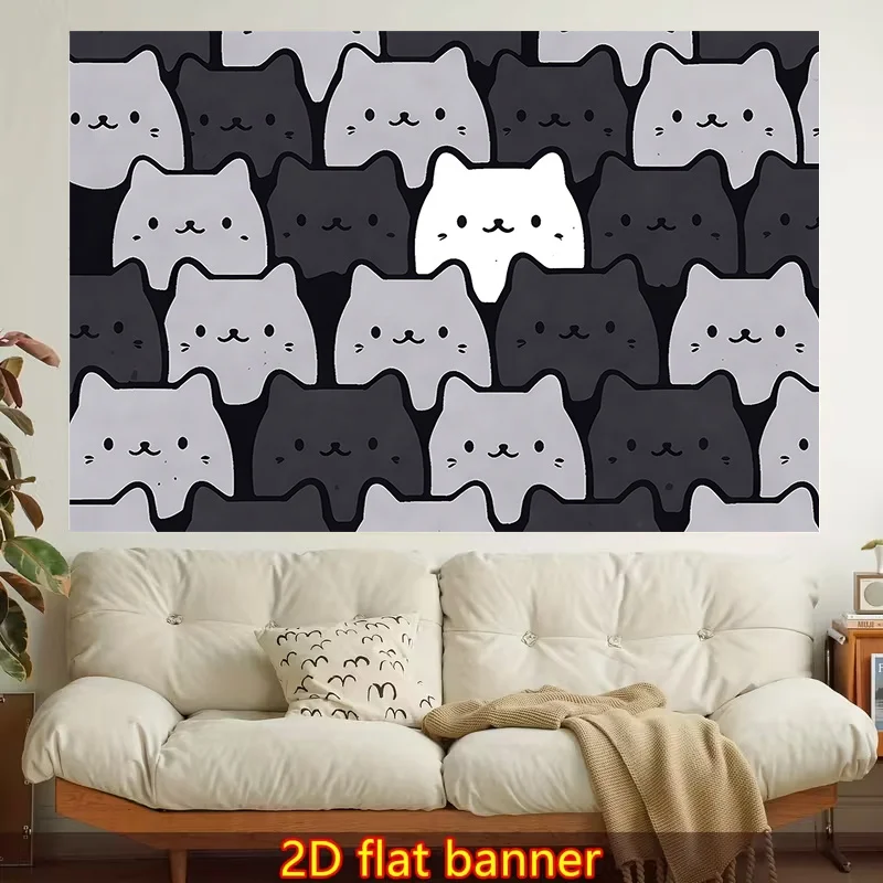 1pc Stylish 2D Flat Printed Wall Tapestry, Black And White, Cat Pattern, One White Cat, Colorful Aesthetics, Bedroom Aesthetics, Suitable for Living Room, Bedroom, Office