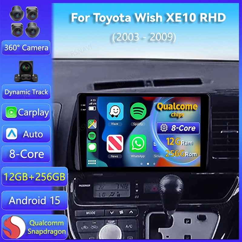 Android 15 Carplay Auto For Toyota Wish XE10 2003 - 2009 Right hand drive Car Radio Navigation GPS Player Video Stereo Head Unit