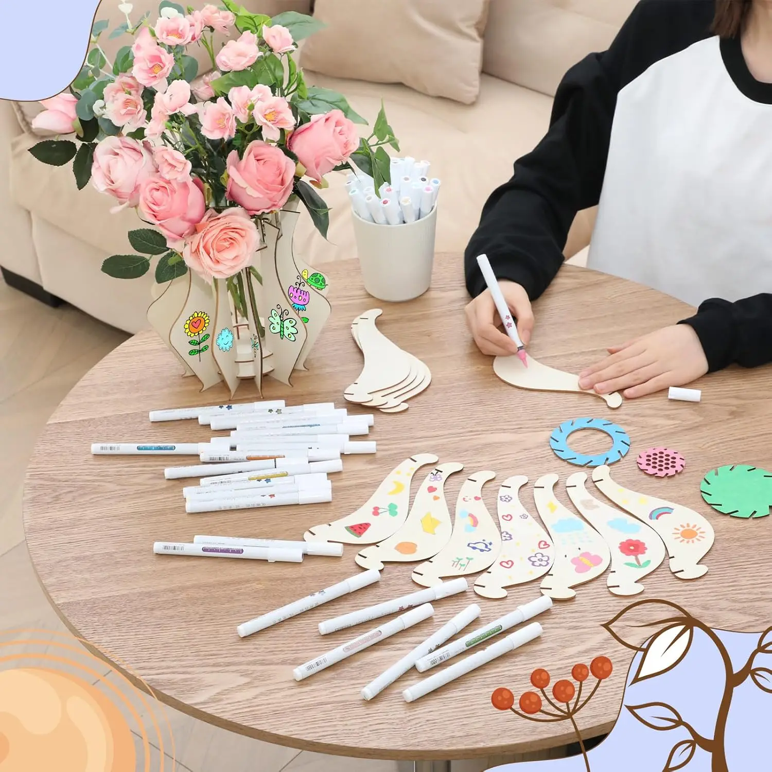 1 PC Wooden Puzzle Flower Vase Home Decor Accessory Flower Bouquet Building Set Eco-Friendly Wood Flower Vases for Home Decor