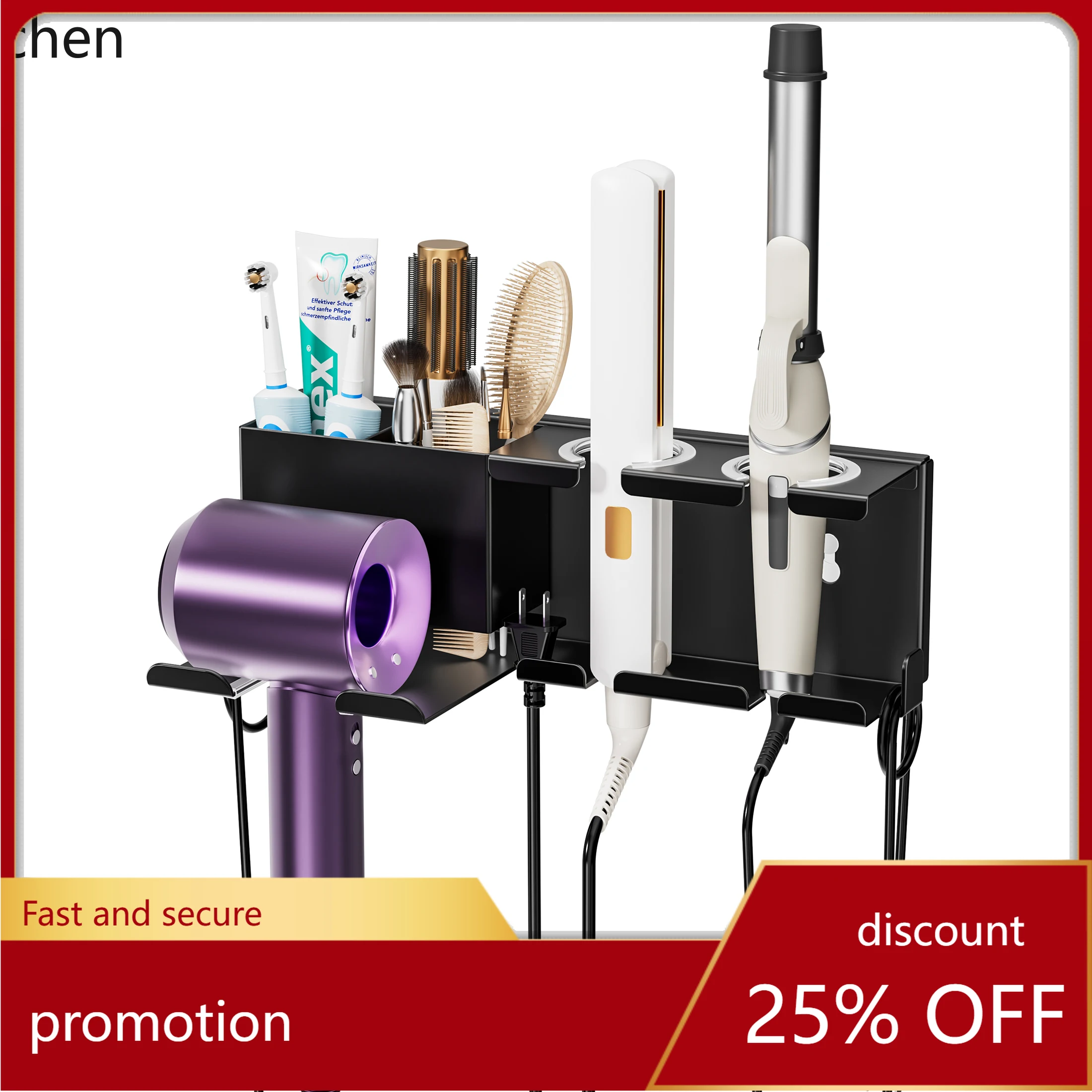 

H1 Wall Mounted Hair Dryer Holder Stand Space-Saving Blow BlowerStraightener Organizer Cradle for Bathroom Vanity Storage