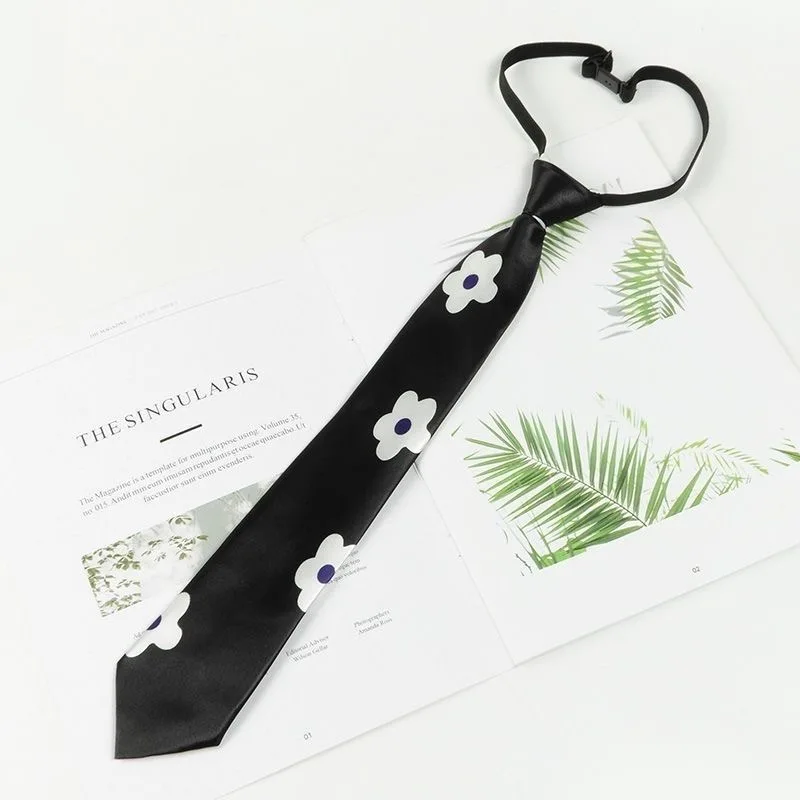Korean Academy Style Small Flower Pattern JK Necktie for Male Female Students Shirt Internet Celebrity Inspired Black Beige Tie