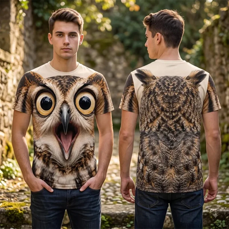 3D Surprised Animals Face Print Men T Shirt Funny Graphic Short Sleeve Casual Summer Crew Neck Tees Streetwear Top Dailywear New