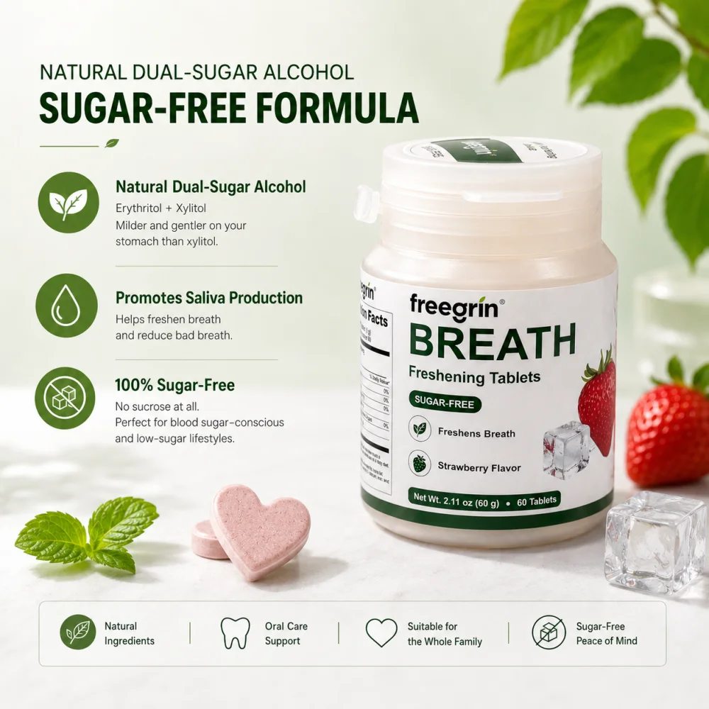 60 Capsules Sugar Free Breath Freshening Tablets , Xylitol Erythritol Mints , Strawberry Flavor , Travel Size , Freshens Breath - view 4