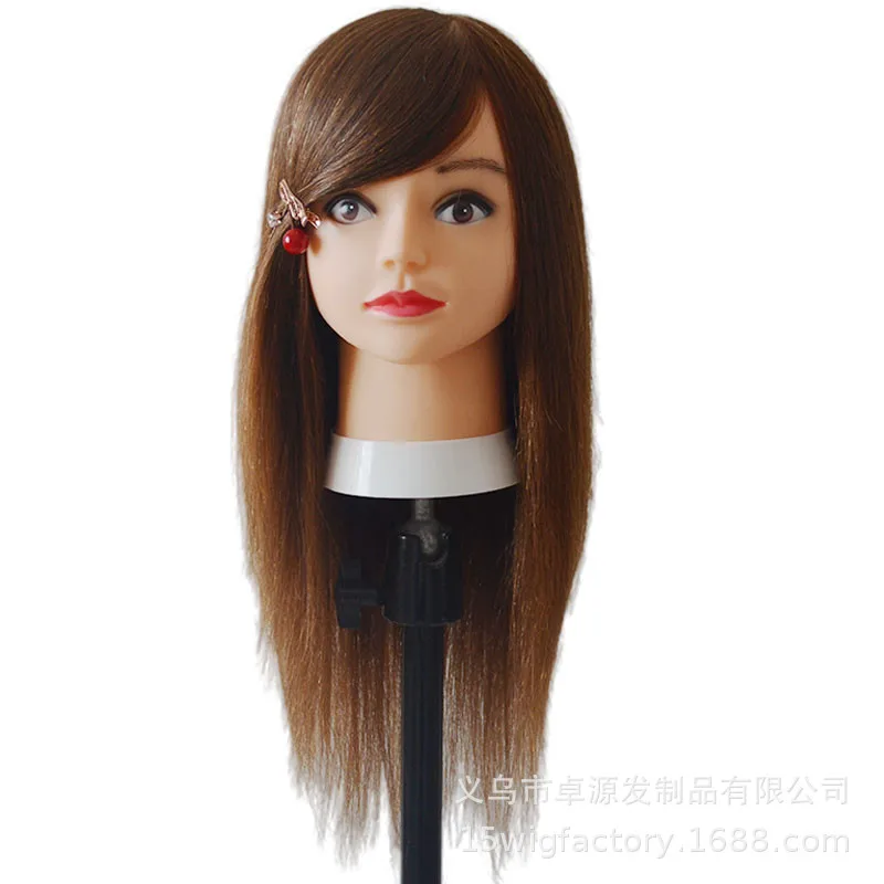 100% Real Hair Head Model Artificial Haircut Teaching Head 18 Inches Mixed Human Hair Head Model Apprentice Haircut Doll