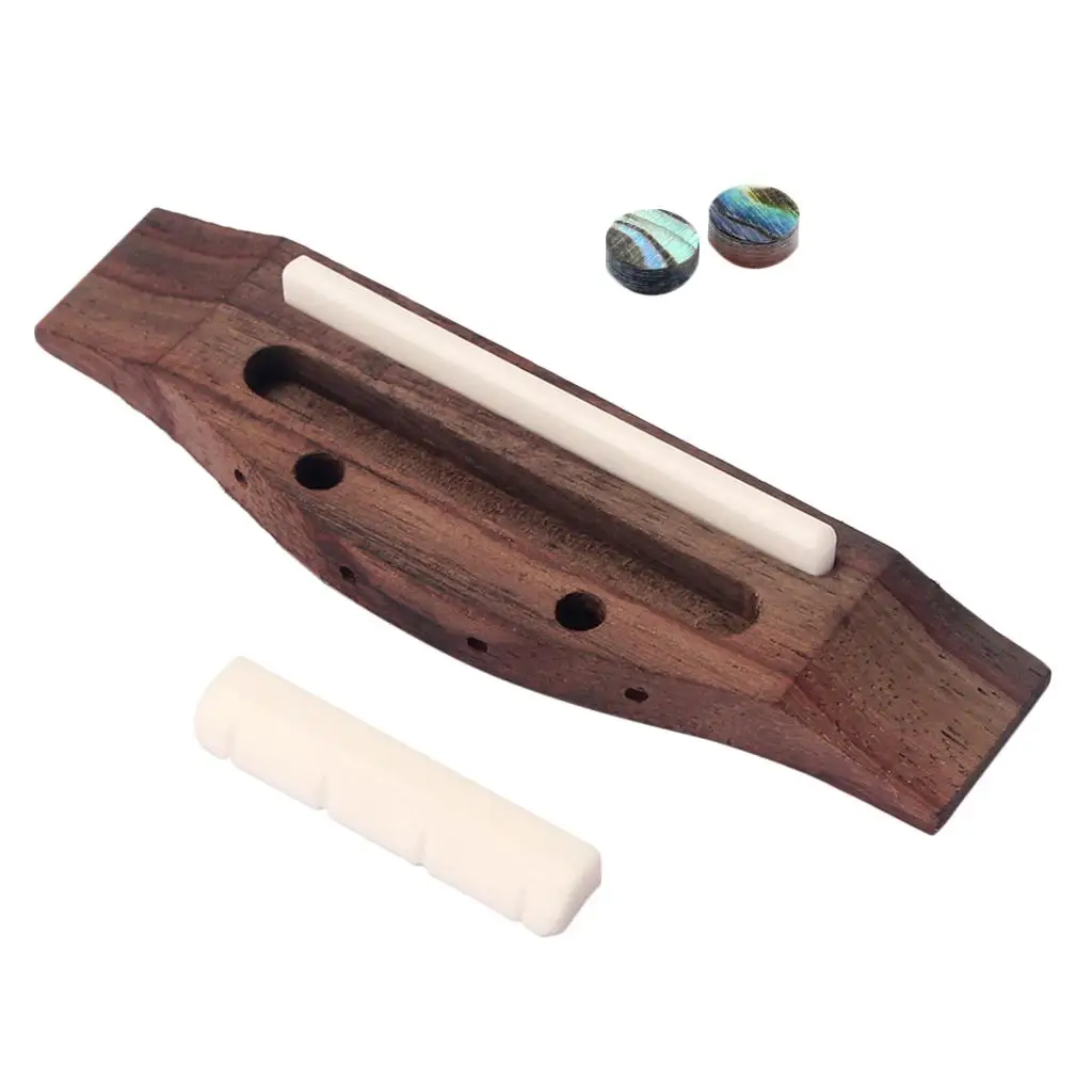 Rosewood Ukulele Bridge Set with Saddle Nut , Shell Inlay Dot  Guitar Replacement Parts