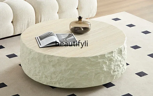 

54Modern simple wabi sand wind travertine coffee table Italian light luxury, fiberglass creative square coffee tableSSS