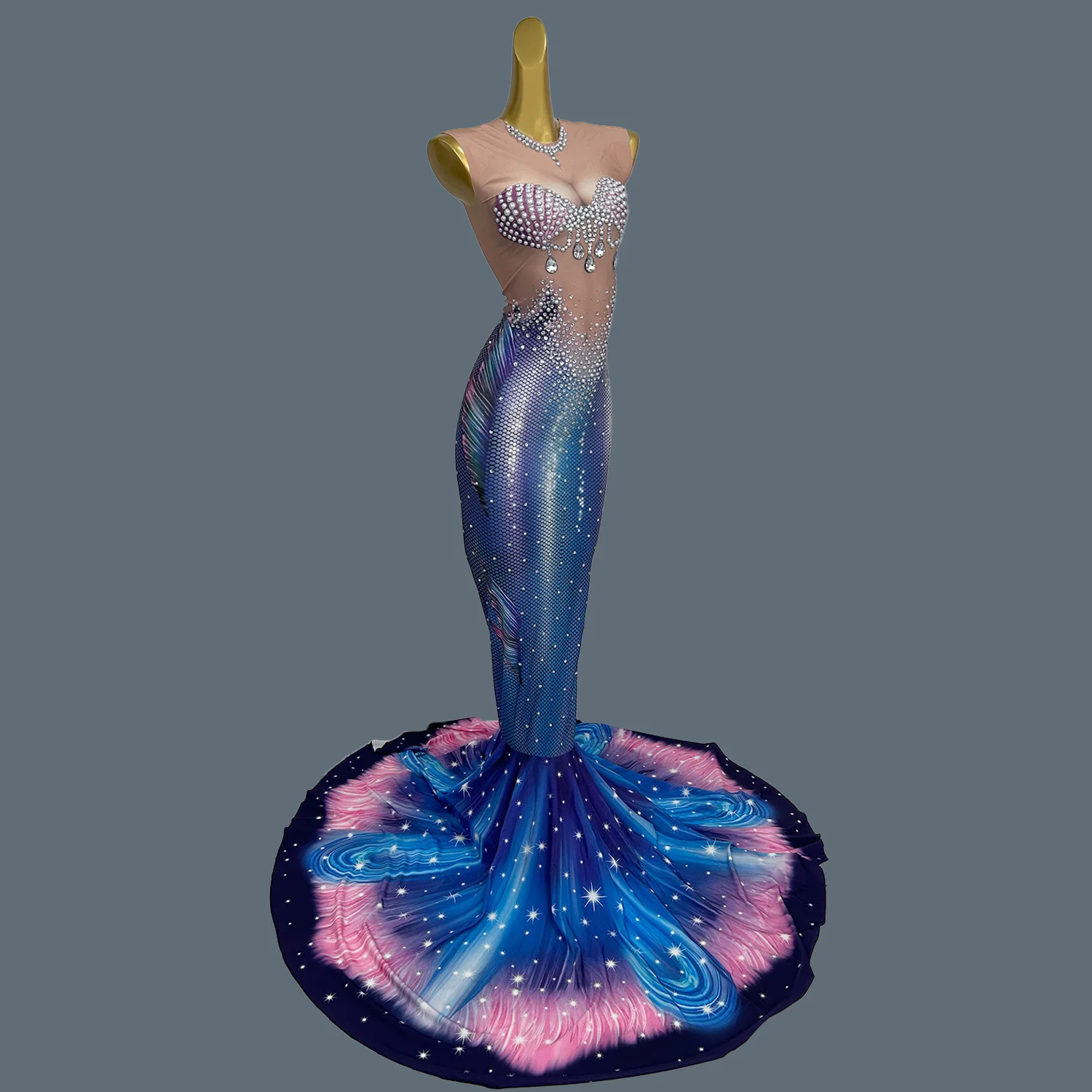 

Sexy Sleeveless Tight Fitting Floor-length Dress Pearl Mermaid Night Party Outfut Festival Celebrate Prom Evening Gown Shirenyu
