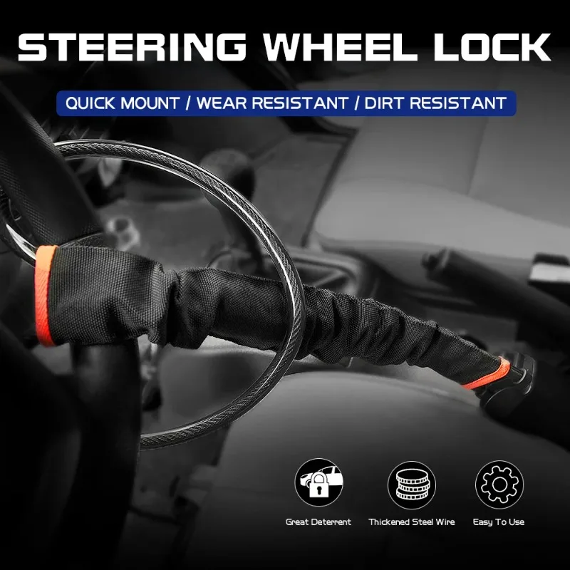 Car Steering Wheel Steel Lock Seat Belt Anti-theft Lock with 2 Keys Anti-theft Device Easy Installation Fits Most Cars SUV