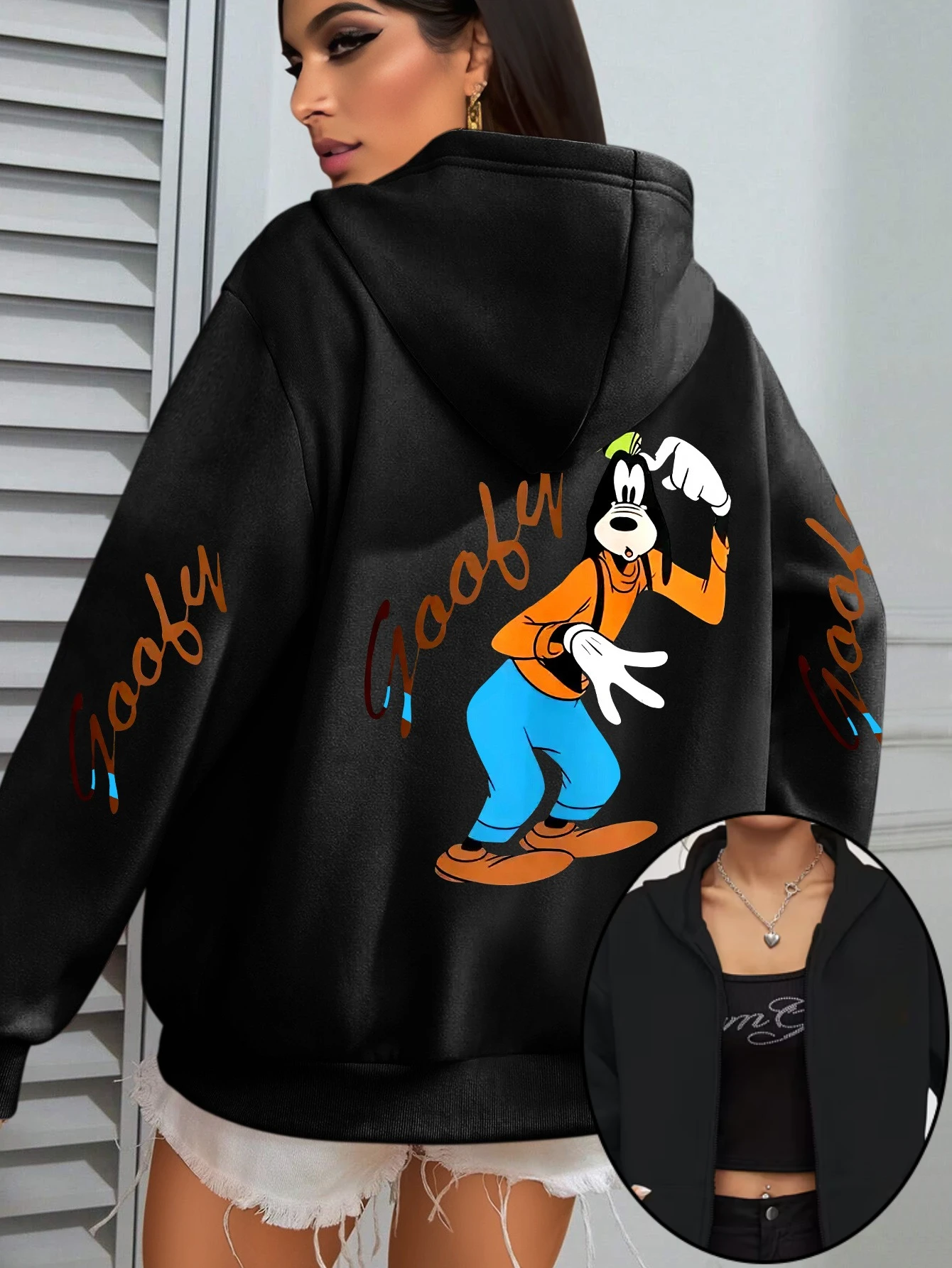 Disney Goofy Minnie Mickey Couple Zipper Hoodies Fleece Sweatshirt Fleece Women's Men Cotton Autumn Winter Pullover Oversized