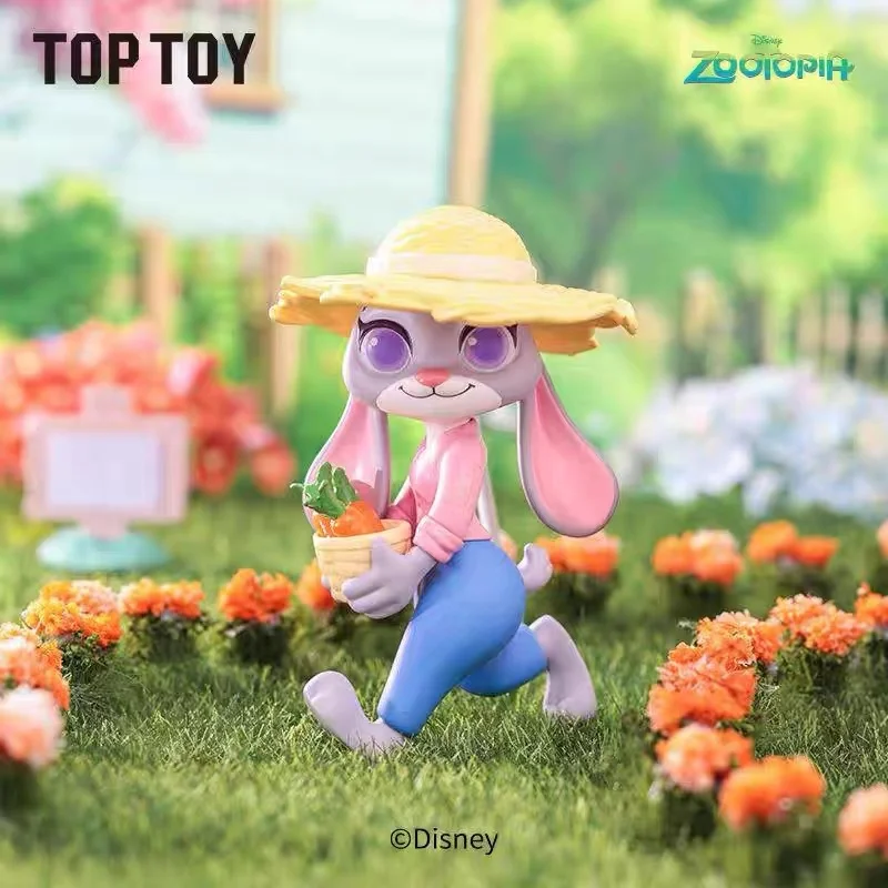 Boîte aveugle du monde Floral originale Disney Zootopia, figurines Judy & Nick, thème floral mignon, décor de bureau, jouet de collection, cadeau pour les Fans