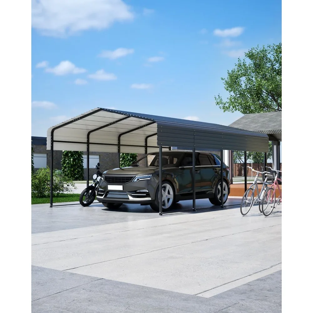 

10x15FT Metal Carport,Heavy Duty Steel Carport with Galvanized Roof and Anchor Rods – All-Weather Cover for Pickup Trucks, Boats