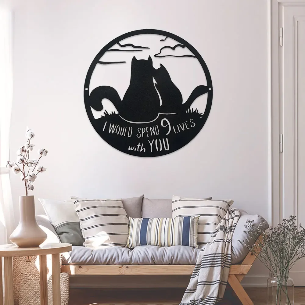 2D Metal 9 Lives Together Cats Valentines Day Sign, Gift for Cat Lovers, Outdoor Wall Decoration, Gift for Husband or Wife