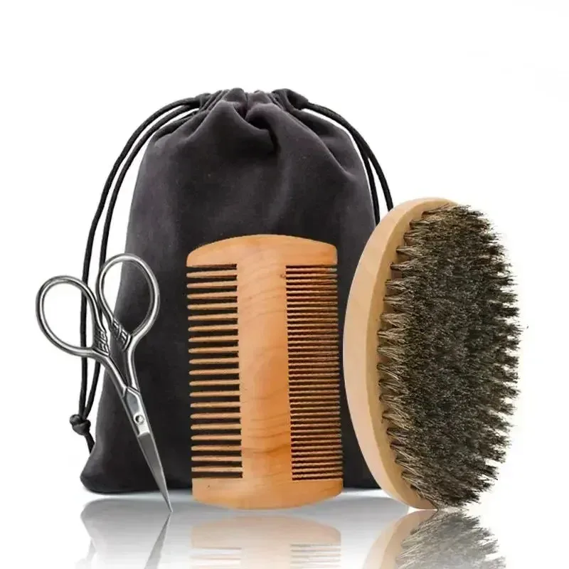 Professionele Zachte Varkenshaar Houten Baard Scheerkwast Mannen Snor Kam Kit Met Gift Bag Kapper Borstel Haar Kammen
