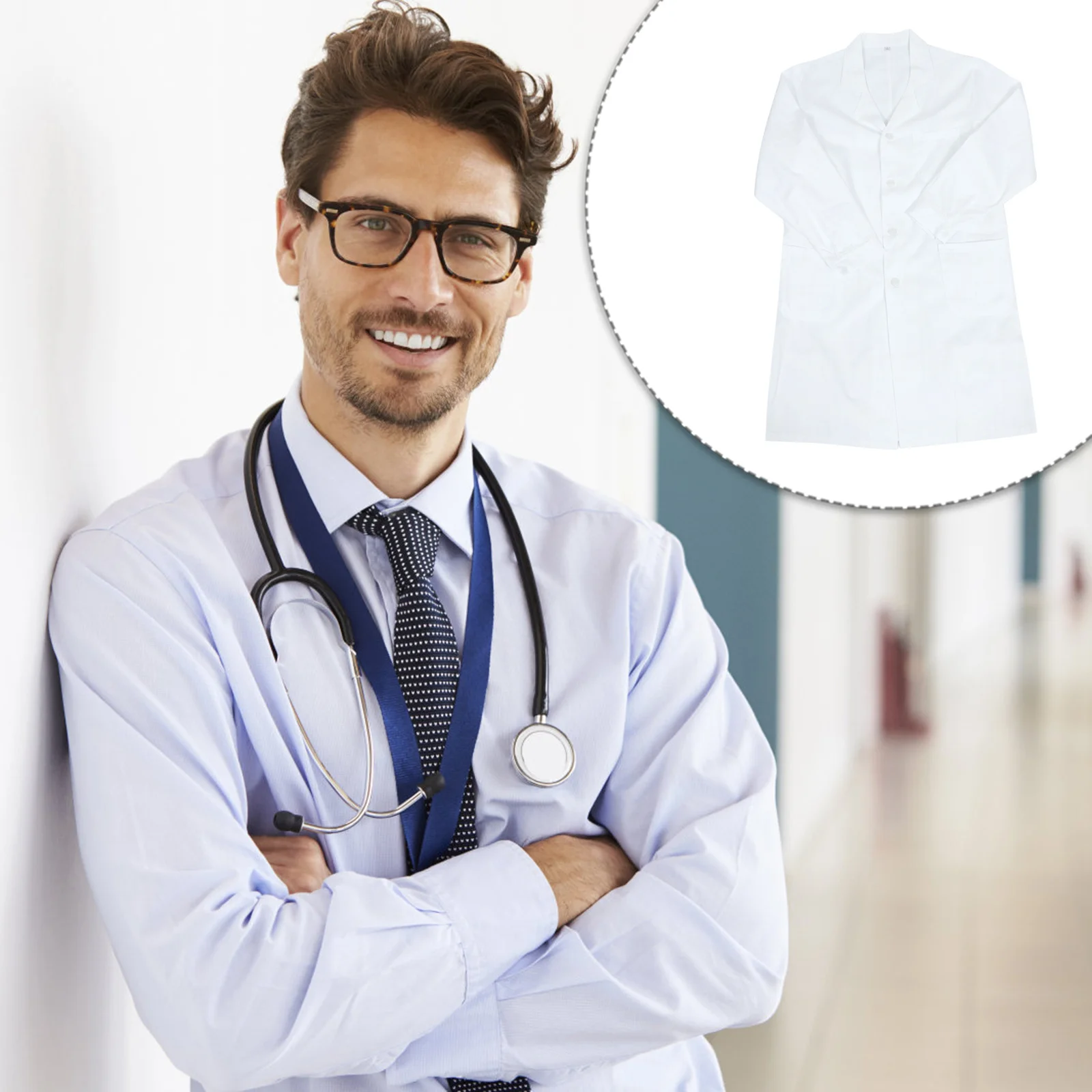 

Белое пальто доктора Лабораторное пальто с длинными рукавами Дышащий хлопковый материал Удобная одежда Карманы Легко вкл. Выкл. Многофункциональное медицинское пальто