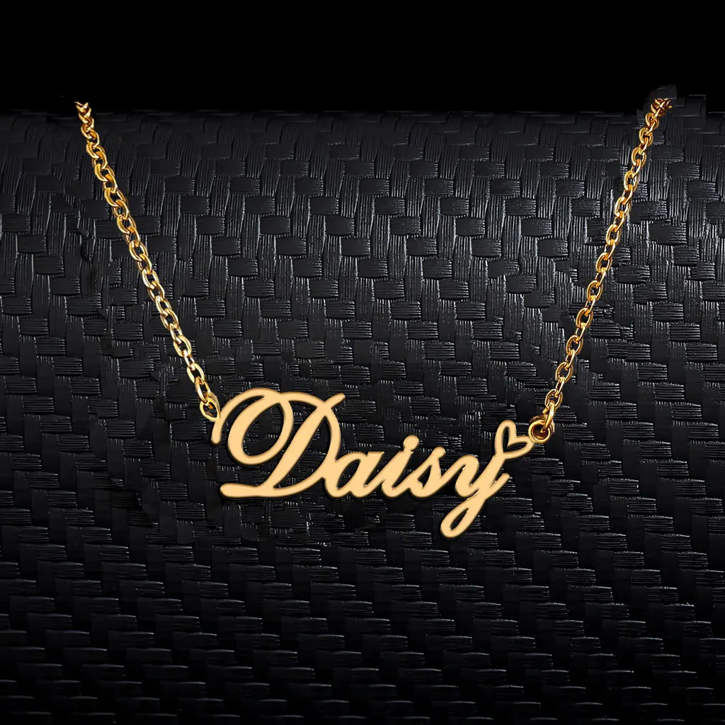

AOLOSHOW Daisy with Heart Pendant Name Necklace for Women Stainless Steel Gold Plated Mother's Day Gift