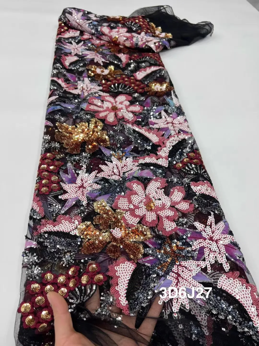 

5yard Exquisite Sequin plant flower embroidery tissu DIY Wedding Dress Cheongsam fabrics for sewing luxury Gauze Fabric