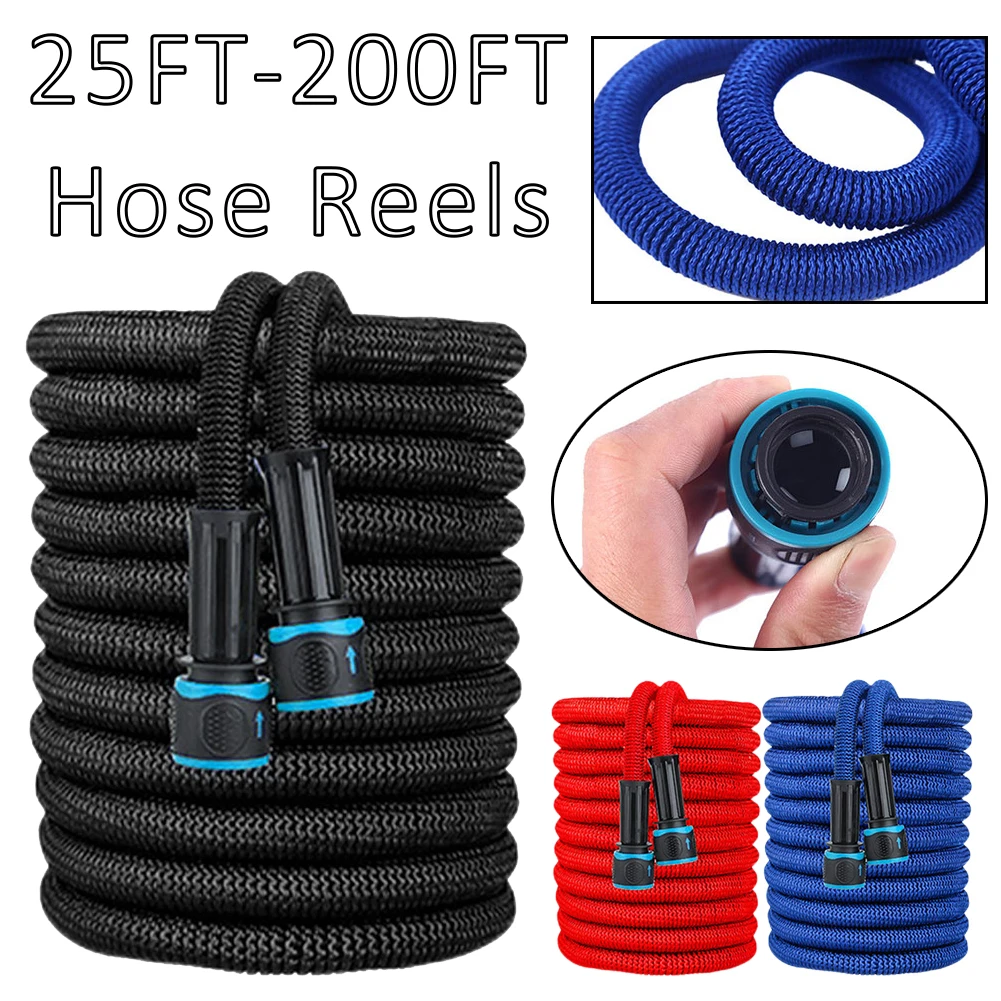 25FT-200FT Expandable Flexible Water Pipes Car Wash Hose Gun Garden Sprayer Gardening Watering Hose Durable Irrigation Tools