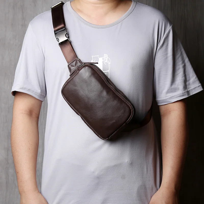 NZPJ Herren-Brusttasche aus echtem Leder, Umhängetasche aus natürlichem Rindsleder, lässige Umhängetasche, sportliche multifunktionale Handy-Hüfttasche – Detail 16