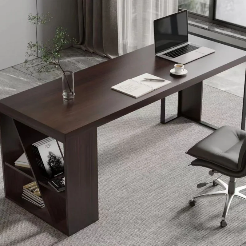

Italian minimalist desk solid wood office table and chair home light luxury modern simple new sensor computer desk